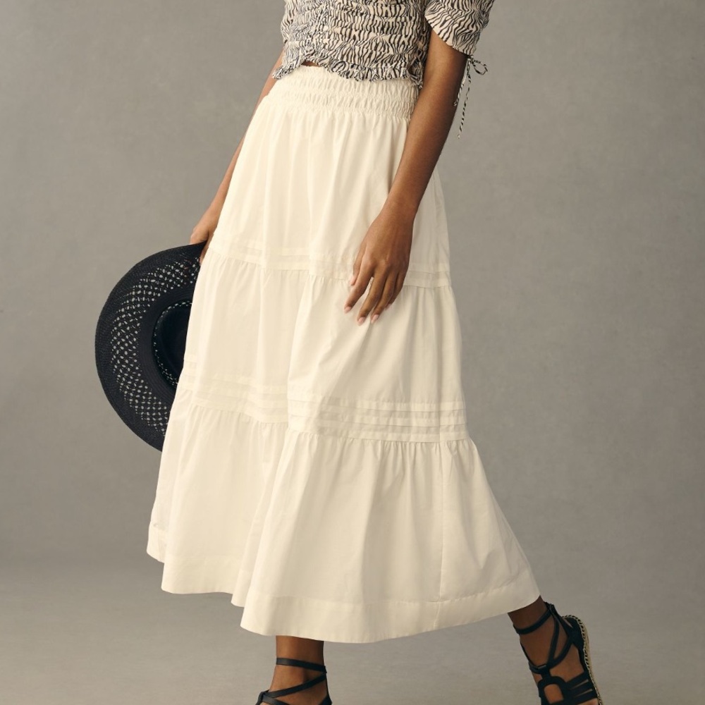 The Somerset Maxi Skirt by Anthropologie Size Small White Flowy Skirt